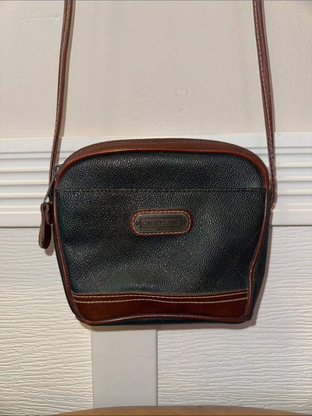 Carryland Green and Brown Argyle Mini Crossbody Bag - Vintage